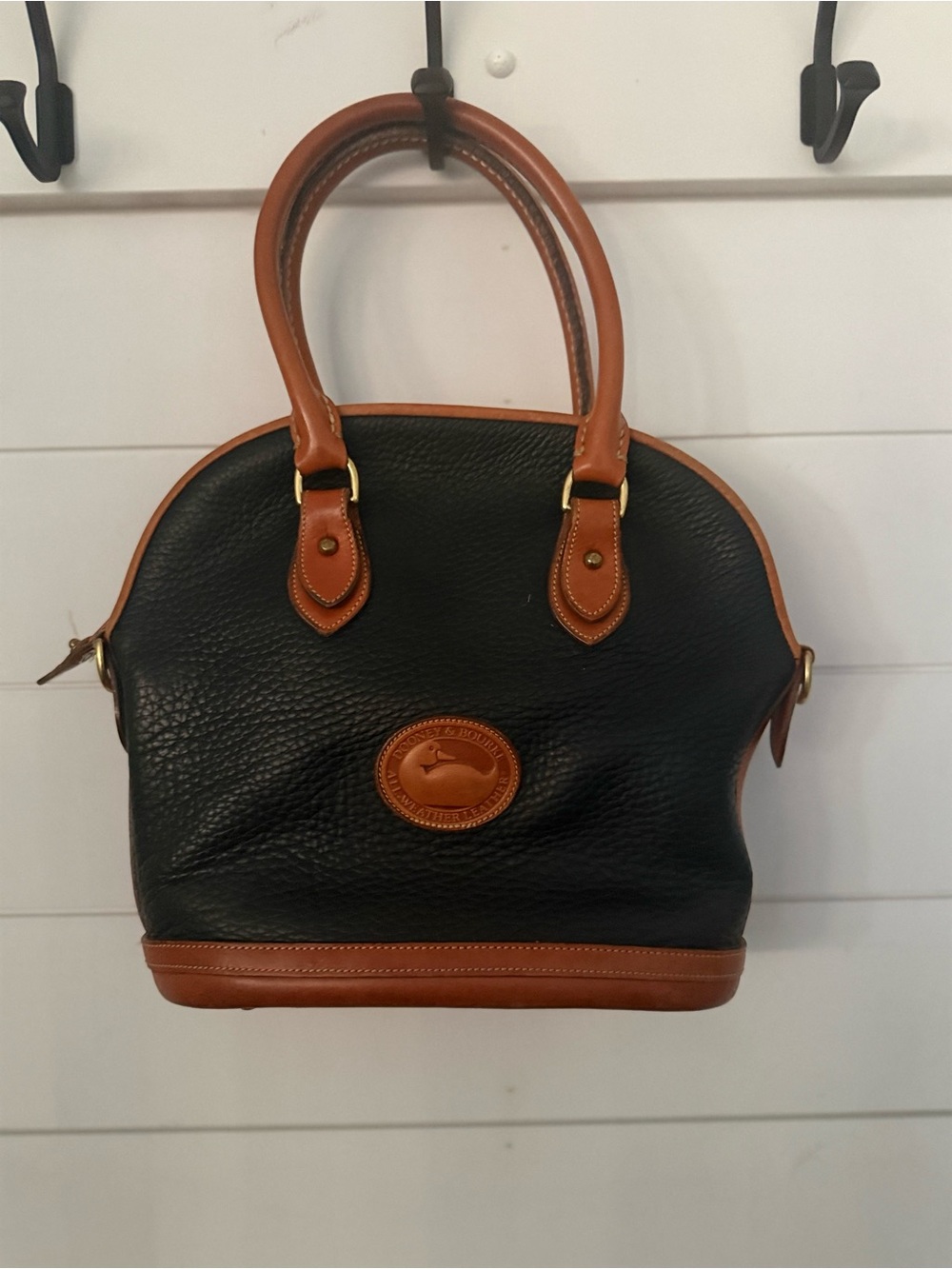 Vintage Dooney & Bourke Norfolk All Weather Leather Satchel Handbag Black